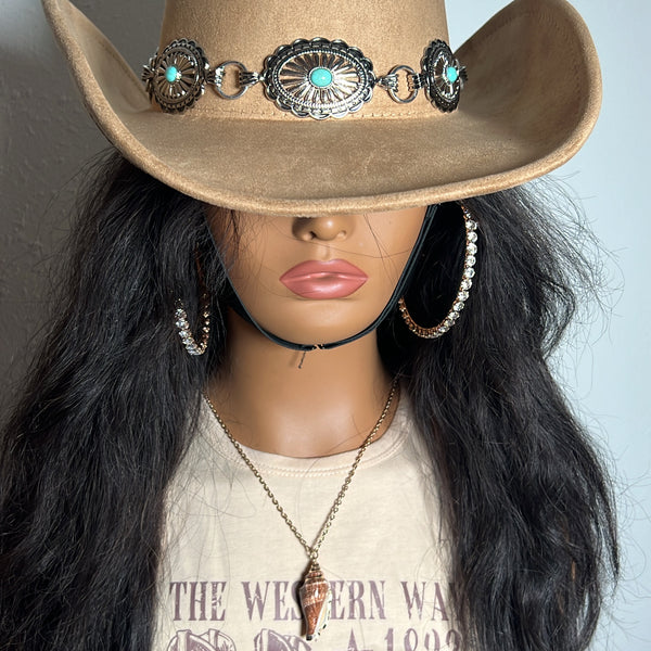High 🌵 Noon ☀️ – Tan Rodeo Hat with Turquoise Accents